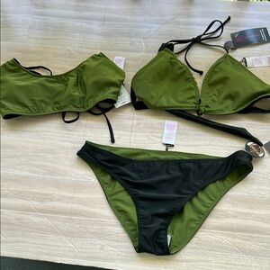 No Boundaries NWT Reversible Olive Green & Black Bikini Bottom